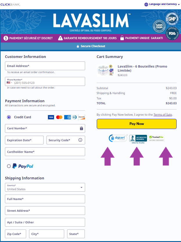 LavaSlim Order Page